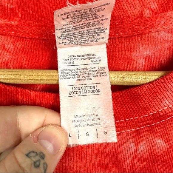 Vintage Checkered Print Rose Tie Dye Long Sleeve Crewneck Cotton Shirt Red L - Picture 7 of 9